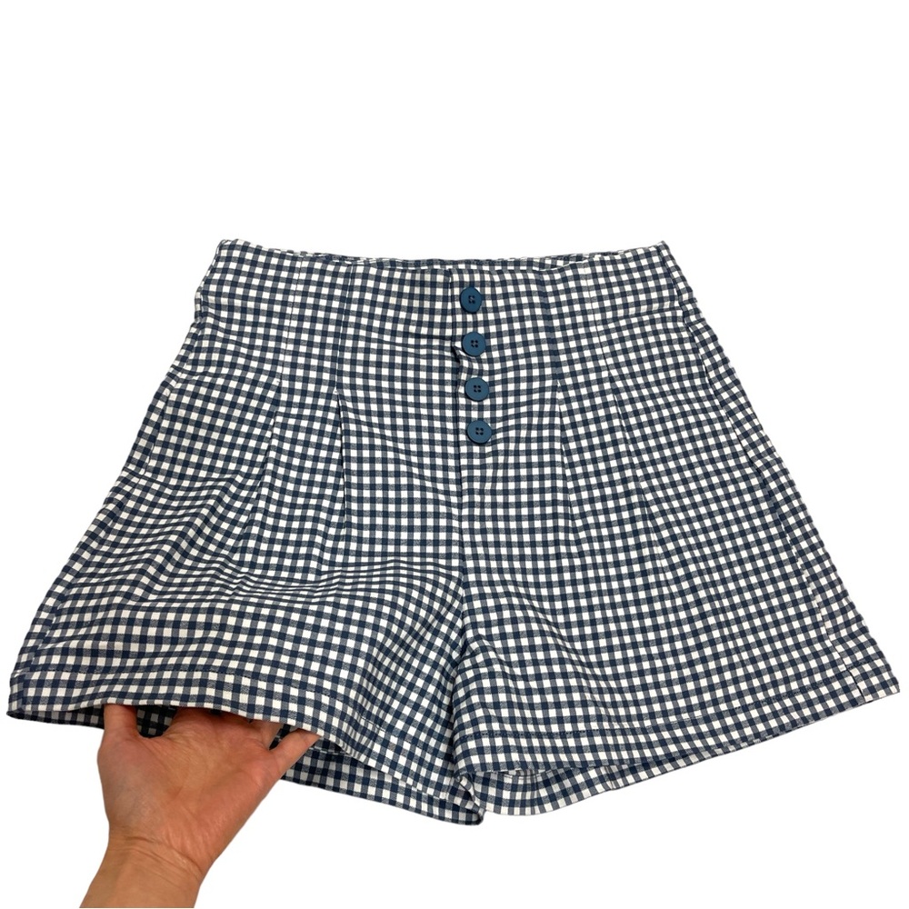 SOLD 🔴 Shinestar high waisted shorts size L W29 gingham vichy print blue white - Picture 13 of 13